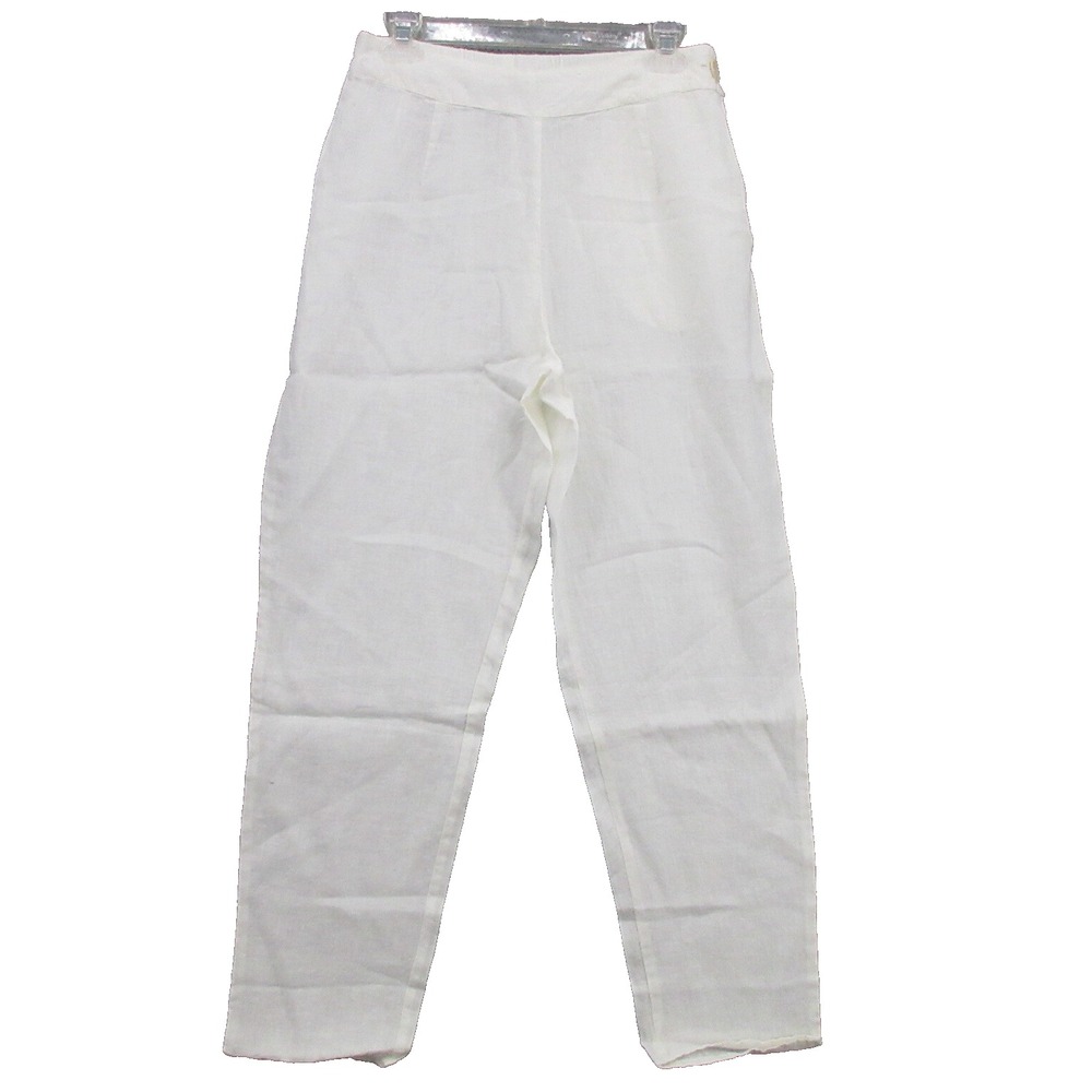 FLAX Designs Linen Pants Small White Side Button Elastic Waist New